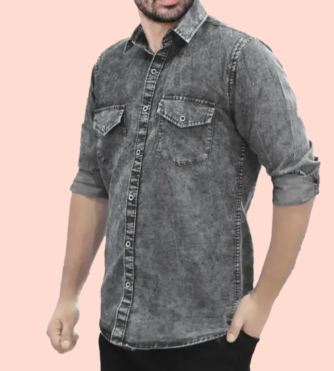 Grey cotton cargo shirt